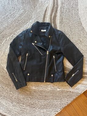 Topshop Black Leather Multi-Zip Jacket